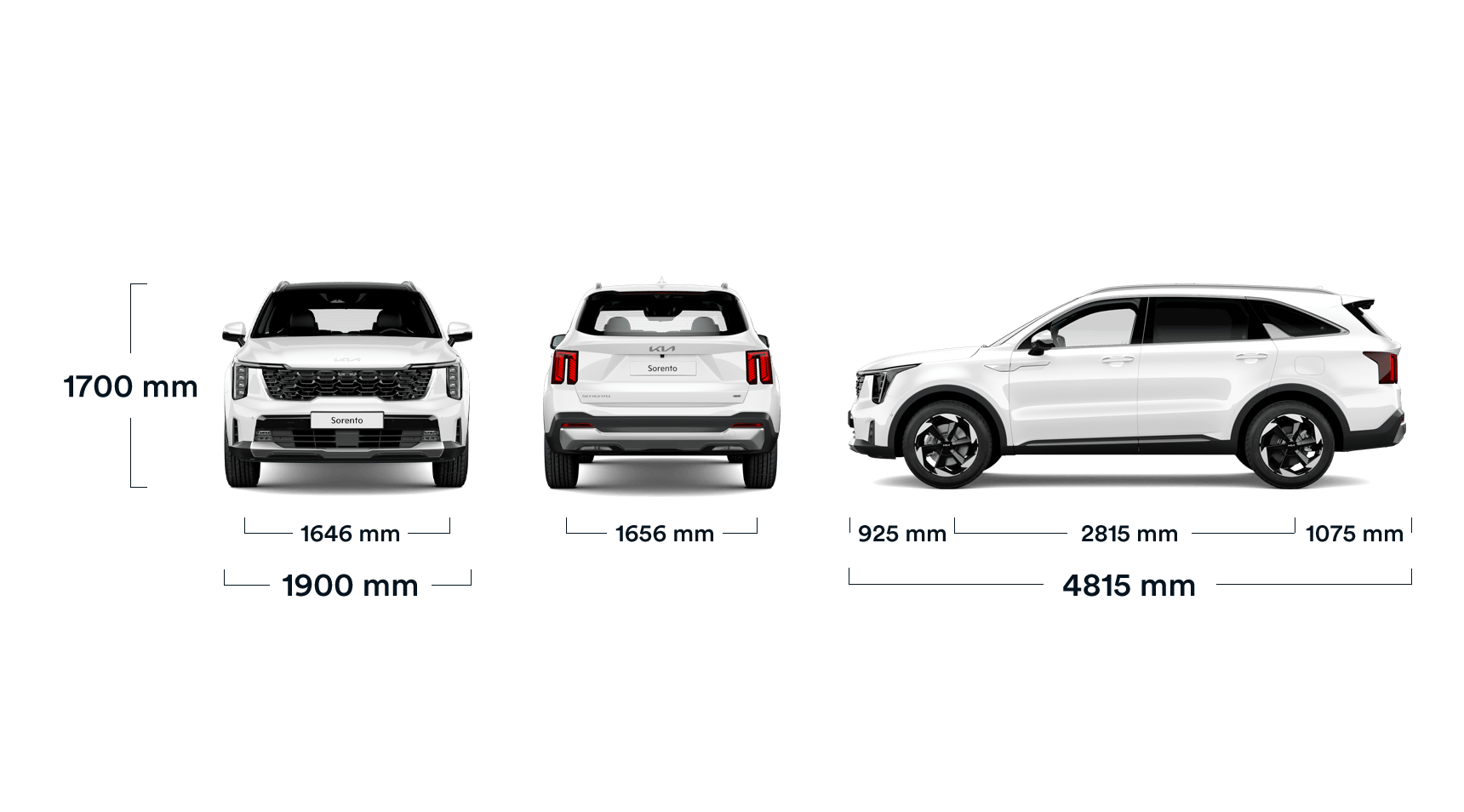 Kia Sorento HEV, Abmessungen, alle Ansichten